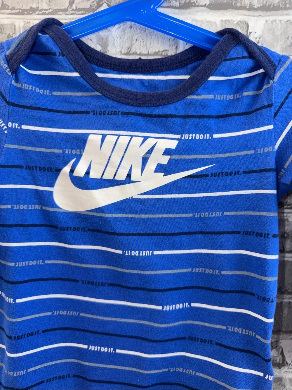 Nike Blue and White‎ Striped Long-Sleeve Baby Bodysuit